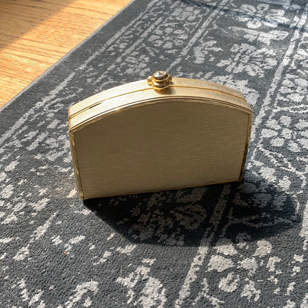 Gold clutch purse with pocket inside & gold chain